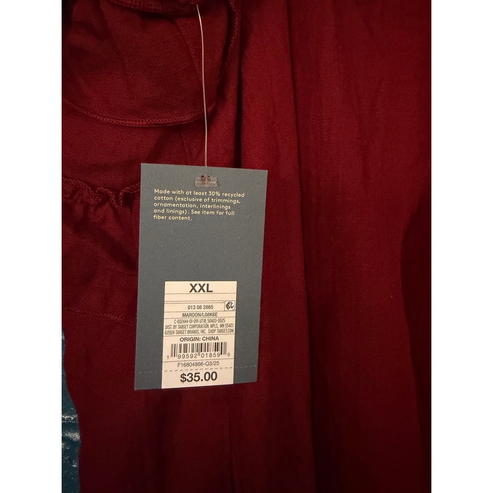Universal Thread Maroon Red Ruffle Button Front Mini Dress XXL New With Tags - Picture 5 of 5